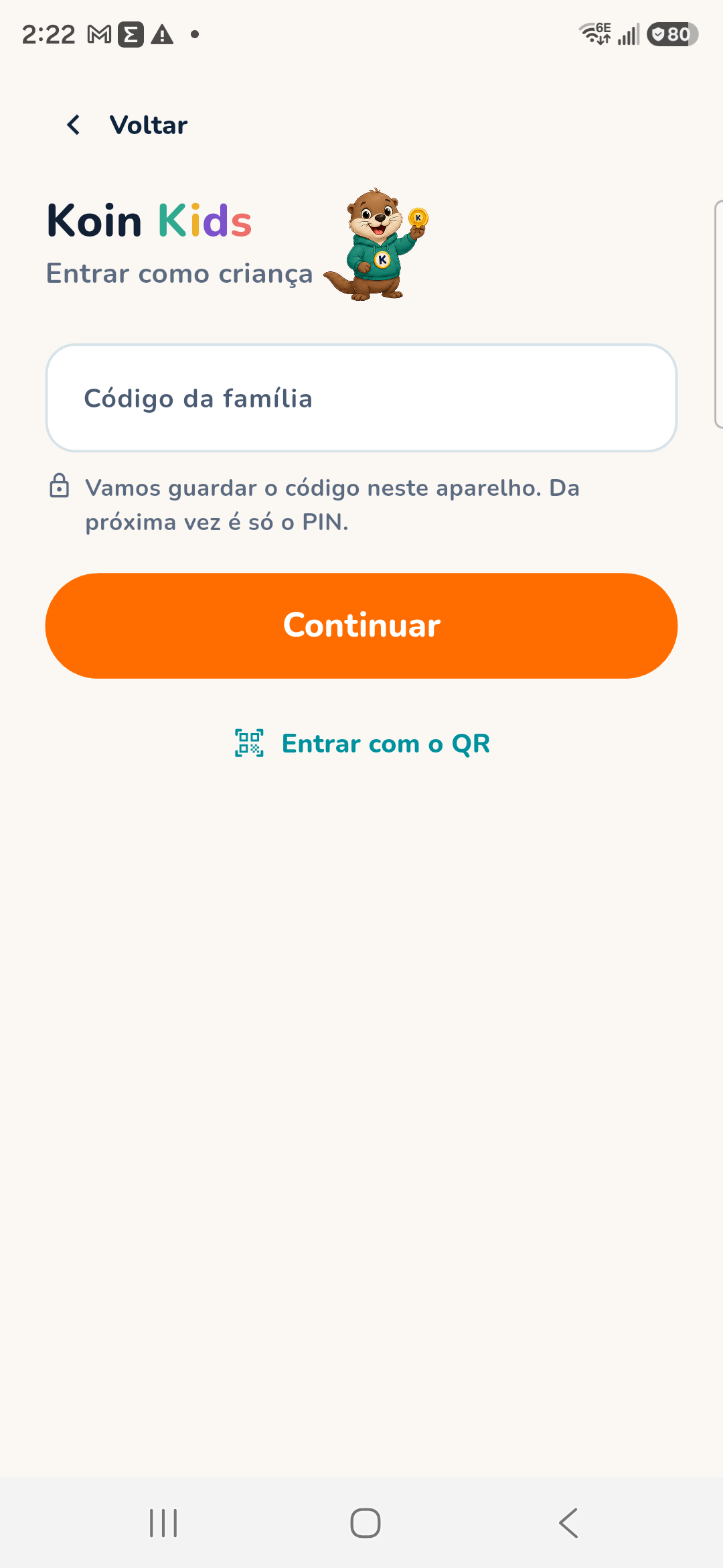 Enter as a child: family code, no email