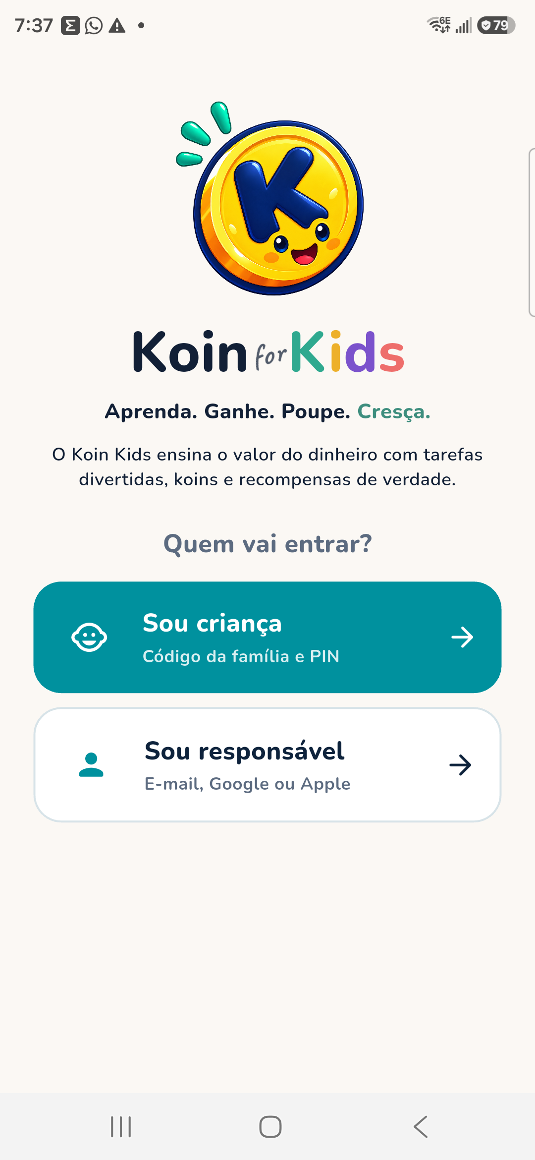 Koin for Kids login: choose child or parent