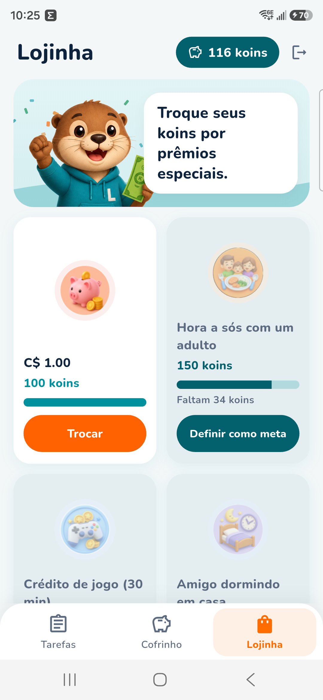 Child shop: redeem C$ 1.00 or set one-on-one time as a goal