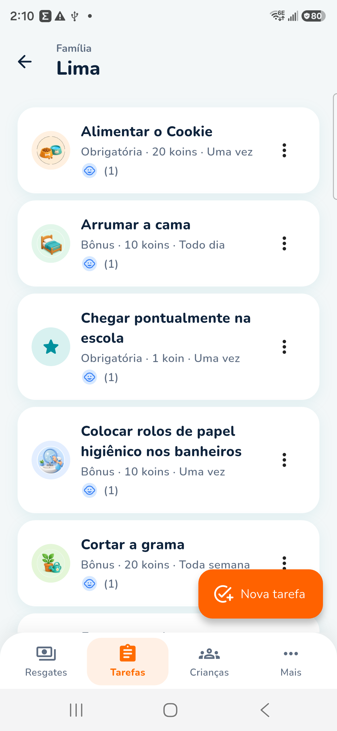 Koin for Kids parent chores for Família Lima
